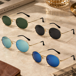 Vintage Oval Matte Black Polarized Sunglasses