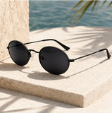 Vintage Oval Matte Black Polarized Sunglasses