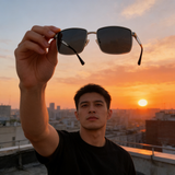 Square Metal & TR Polarized Sunglasses (Men)